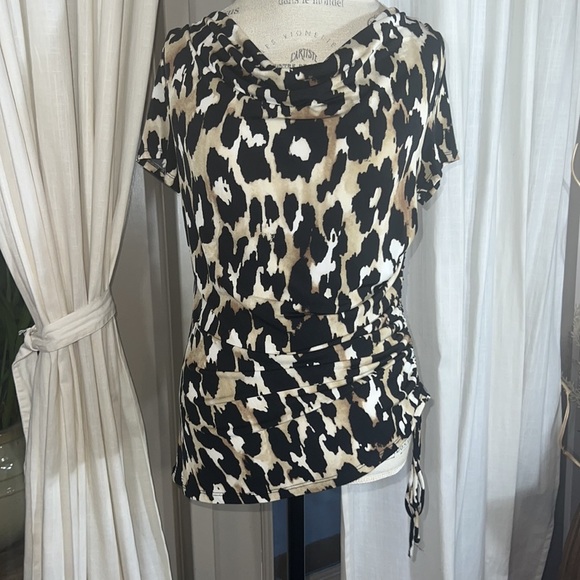 Michael Kors animal print Cowl Neck Blouse Cinched Ruched Side Tie shirt Small​ - Picture 10 of 12